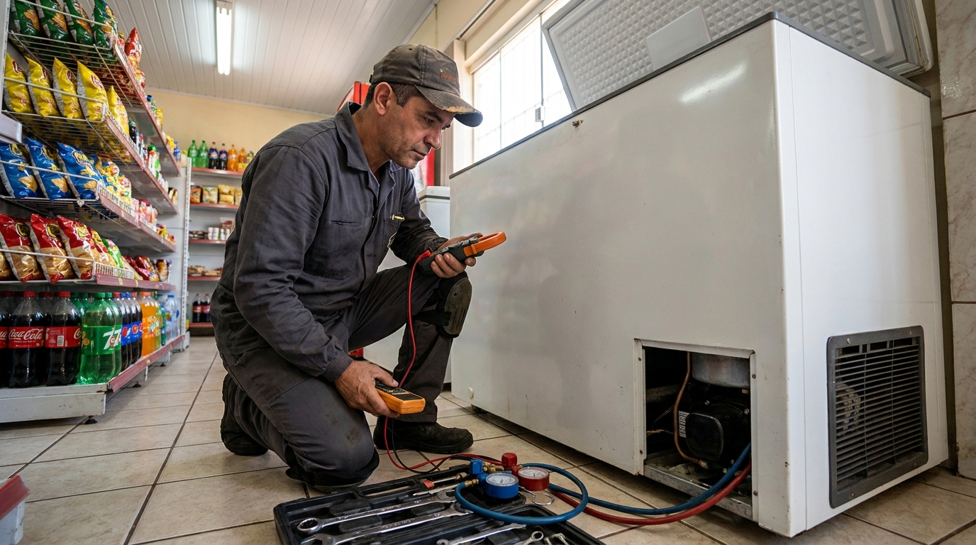 Reparo da placa eletrônica de um freezer em atendimento em João Pessoa‑PB